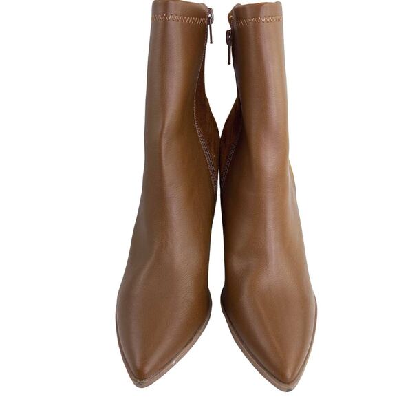 Lulus Essex Booties Brown Size 11 Mid Calf Pointed Toe Faux Leather Zippers Shoe - Picture 3 of 11